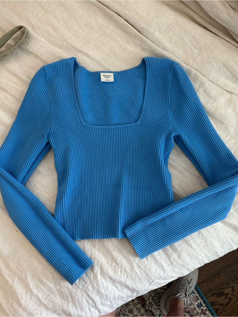 Abercrombie & Fitch Blue Ribbed Square Neck Women's Top